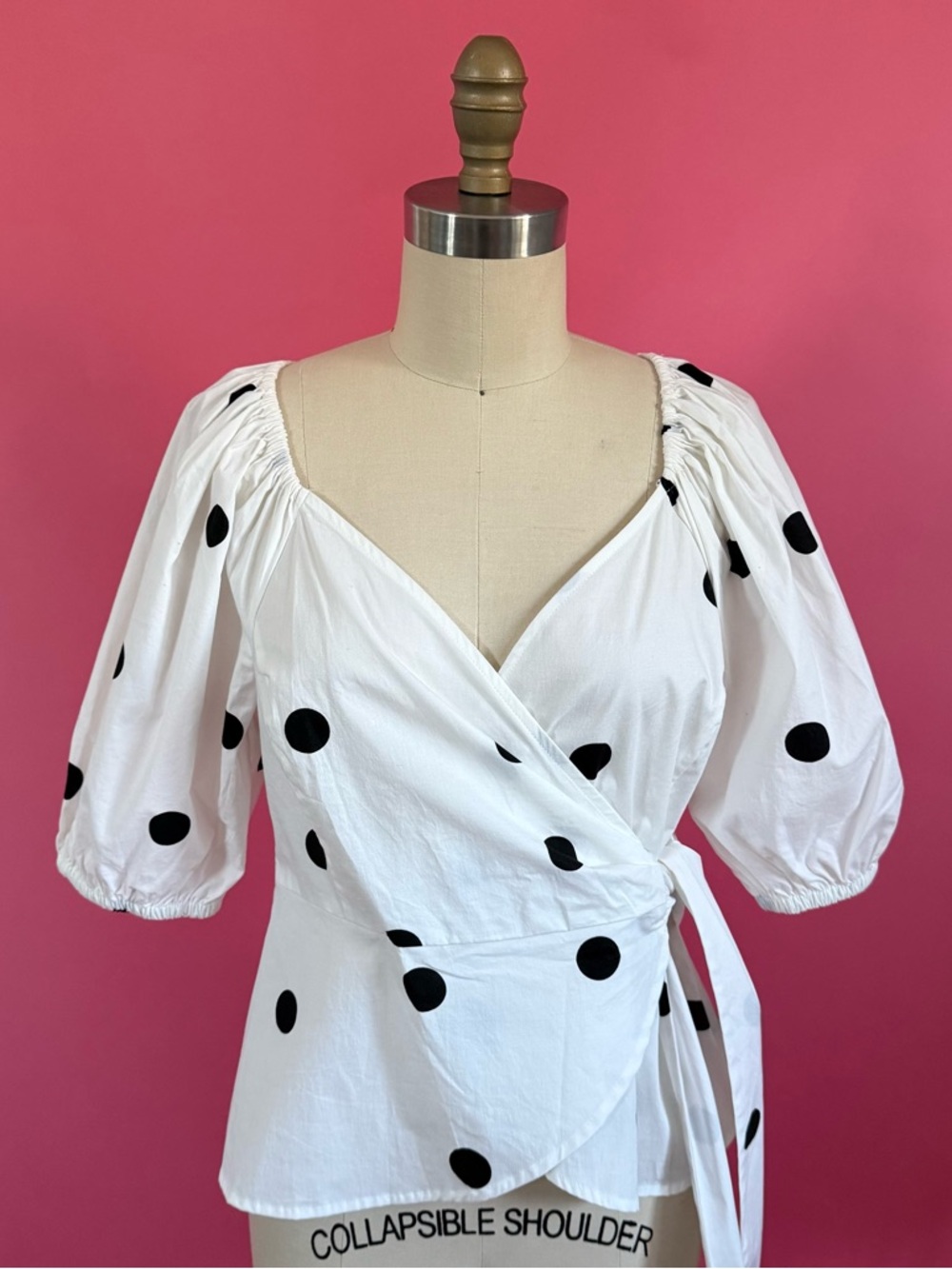 *NWT* Charming Darling Polka Dotted Wrap Blouse with Puff Sleeves XS